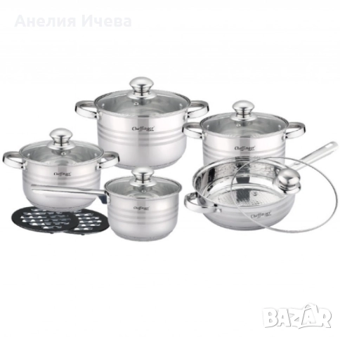 Комплект съдове за готвене Cheffinger -12части с 3слойно незалепващо покритие , снимка 2 - Съдове за готвене - 51890985