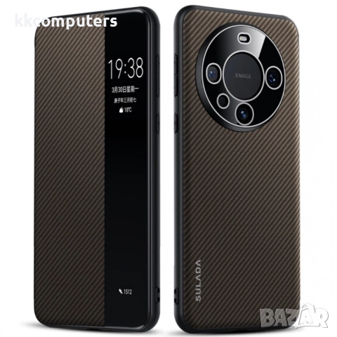Калъф SULADA Kevlar за Huawei Mate 60 Pro – смарт капак с прозорец, кожена текстура и магнитна функц, снимка 4 - Калъфи, кейсове - 52233530