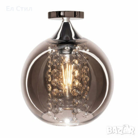 Луксозен плафон със стъклен абажур и кристали – стил, блясък и уют в един осветителен акцент