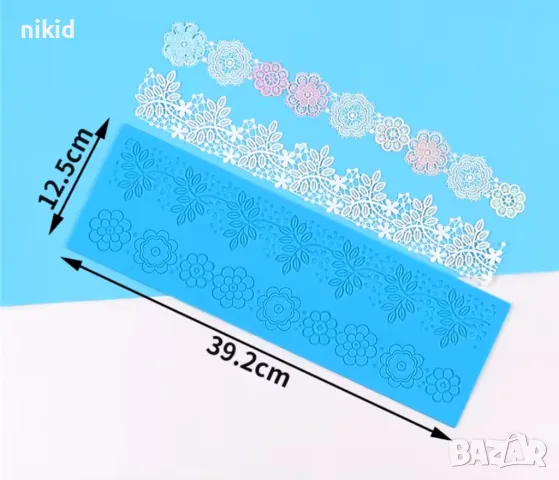 2 реда цветя и листа голяма дантела борд силиконов молд форма за украса торта с фондан гъмпейст, снимка 6 - Форми - 27594342
