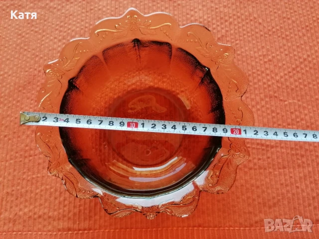 Винтидж преливаща кехлибарена купа, снимка 2 - Чинии - 50838491