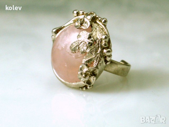 сребърен пръстен с розов кварц - ръчна изработка, бутиков модел, снимка 4 - Пръстени - 39407588