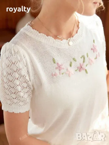 Блуза във френски стил с флорална бродерия 🍋, снимка 4 - Блузи с дълъг ръкав и пуловери - 49206084