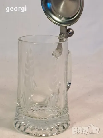 немска гравирана халба оловен кристал с калаен похлупак 22/6, снимка 2 - Антикварни и старинни предмети - 49251910