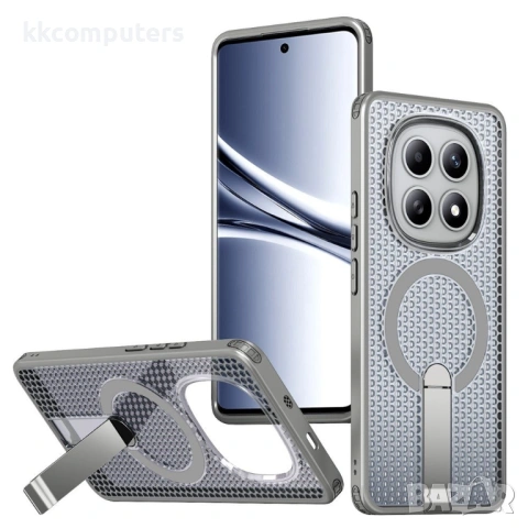 Магнитен калъф за Xiaomi Poco M8 5G / Redmi Note 15 5G с Мрежеста Текстура и Стойка- PC+TPU, 3D Вент, снимка 3 - Калъфи, кейсове - 53259716
