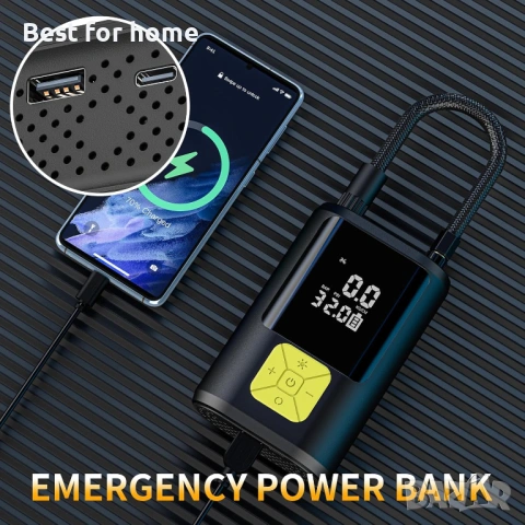 Преносима електронна въздушна помпа 6000 mAh, електрическа велосипедна помпа 150 PSI, батерия, снимка 5 - Други инструменти - 53382735