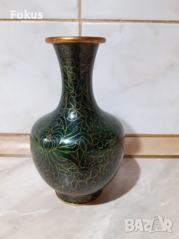 Cloisonne Клоазоне стара ваза бронз клетъчен емайл, снимка 2 - Антикварни и старинни предмети - 43202545