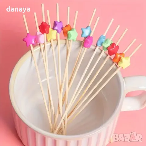 4293 Коктейлни клечки за хапки Сърца, Топчета, Звезди, 25 броя, снимка 12 - Прибори за хранене, готвене и сервиране - 43638736