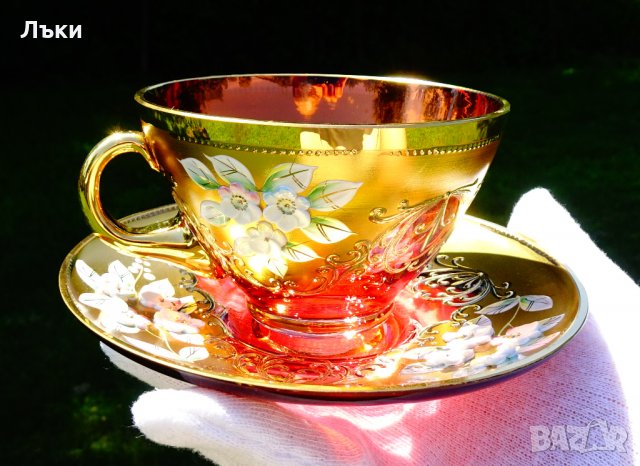 Bohemia кристална чаша с чиния,злато., снимка 12 - Антикварни и старинни предмети - 33145666