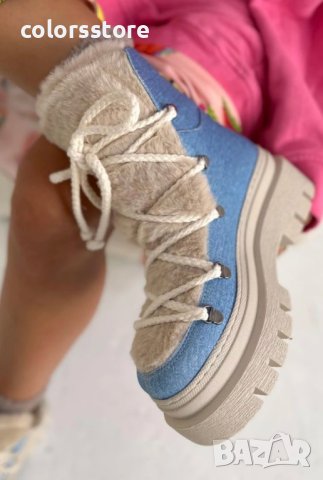 Боти на платформа - бежово със синьо - BPUH1