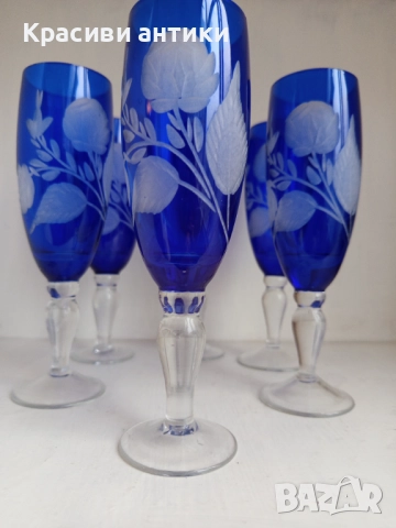 Кристални чаши Бохемия, колекционерски, високи, рьчна изработка, снимка 12 - Антикварни и старинни предмети - 52371671