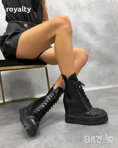 Боти на платформа - черна кожа, снимка 5 - Дамски боти - 49924306