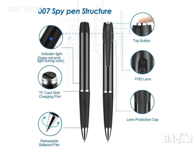 Писалка шпионска камера + 32G TF карта памет, снимка 2 - Комплекти за видеонаблюдение - 48815703