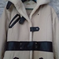 Изключително топло зимно палто в екрю с кожени декорации, снимка 6 - Палта, манта - 27615800