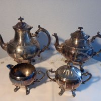 Посребрени ретро чайници, латиера и захарница , снимка 1 - Декорация за дома - 35644699