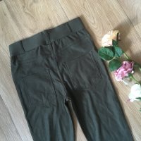 Дамски клин-панталон цвят каки/ маслиново зелен с бродерия цветя, с висока талия, еластичен XS/S/M, снимка 6 - Панталони - 39087399