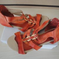 Оранжеви кожени дамски сандали със "златни" елементи, летни обувки, чехли, естествена кожа, снимка 6 - Сандали - 28419497