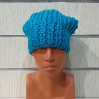 Нова зимна плетена шапка тип джудже в син цвят, снимка 2 - Шапки - 35491097