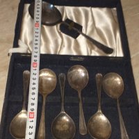 Комплект стари посребрени английски лъжички в кутия, снимка 5 - Антикварни и старинни предмети - 43504553