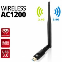 USB Wifi адаптер двубандов АC1200- 2.4G / 5.8G, снимка 3 - Мрежови адаптери - 38501906