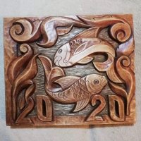 Дърворезба - зодия риби , снимка 1 - Декорация за дома - 28348283