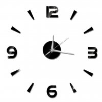  Стенен огледален часовник черен цвят , снимка 1 - Стенни часовници - 38080205