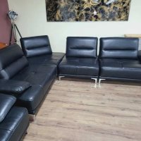 Черен кожен ъглов диван и фотьойл Artemis с електрически облегалки, снимка 10 - Дивани и мека мебел - 43552710