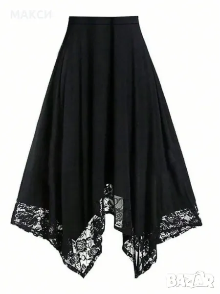 Макси прекрасна модерна еластична А-симетрична пола с широка ластична талия и красиви дантелени кант, снимка 1