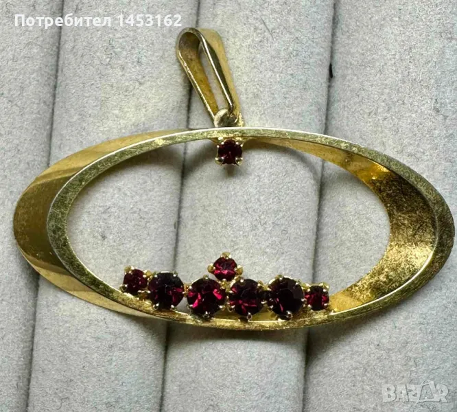 Старинна чешка висулка с гранатови кристали , снимка 1