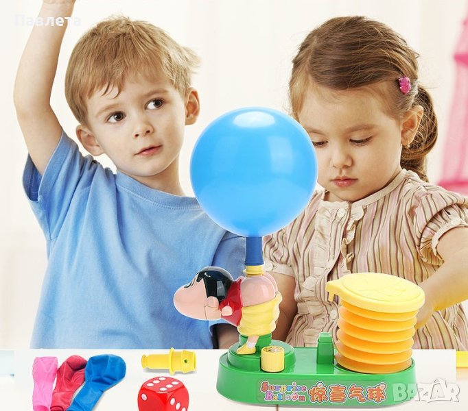 Забавна детска игра със зарчета и количка за надуване на балони, снимка 1