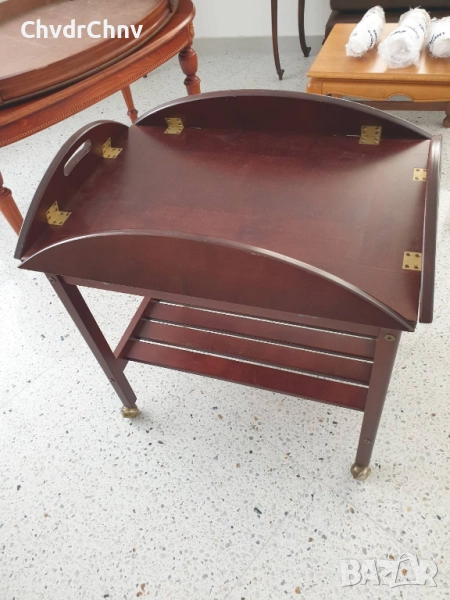 Винтидж помощна дървена масичка на колела/маса-табла за сервиране 60x70x50см, снимка 1