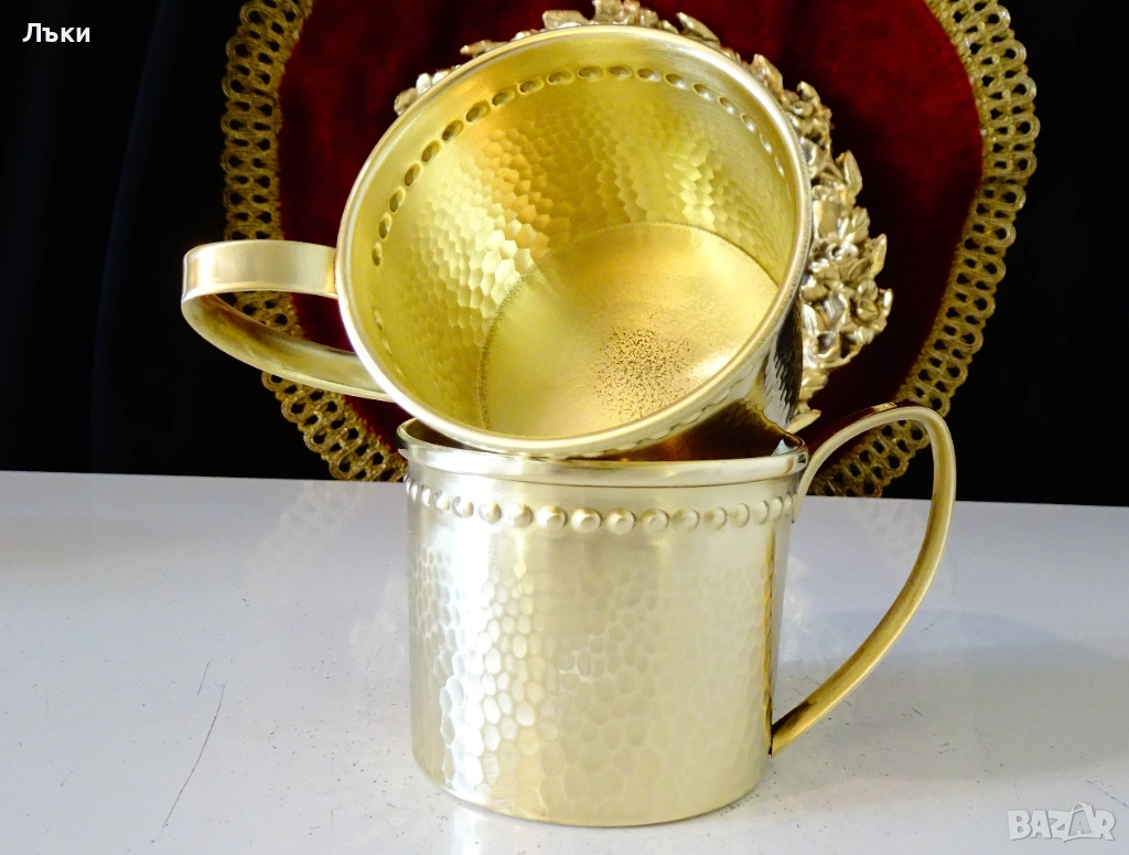 Позлатена чаша от месинг 160 мл.,стил Луи XVI , снимка 1