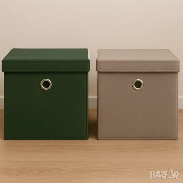 Комплект от 2 текстилни сгъваеми кутии за съхранение с капак, снимка 1