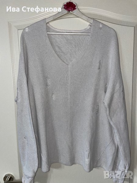 Оригинален марков мръсно бял слонова кост тънък пуловер накъсан скъсан прокъсан Diesel/Дизел, снимка 1