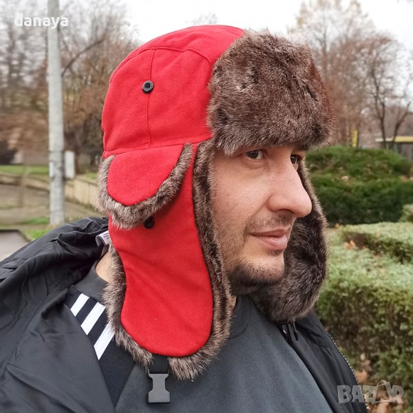 3279 Червена зимна шапка тип ушанка, снимка 1