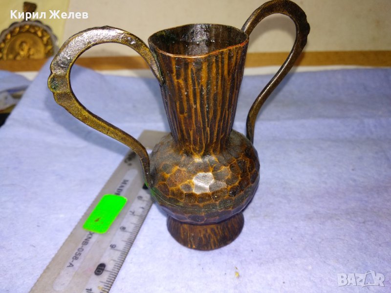 Старинен ДЕКОРАТИВЕН КОЛЕКЦИОНЕРСКИ МЕДЕН СЪД АМФОРА ВАЗА за СУХИ ЦВЕТЯ КОВАНА МЕД За МЕХАНА 42683, снимка 1