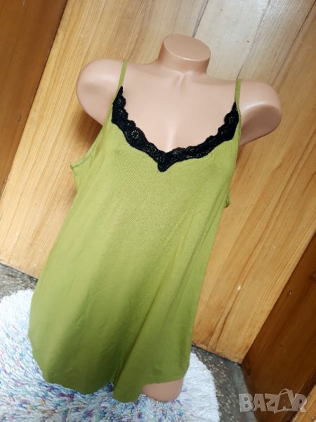 Светло зелен потник с черна дантела ХЛ, снимка 1