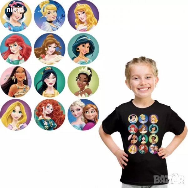 12 бр Принцеси кръгли лист щампа термо апликация картинка за дреха блуза чанта, снимка 1