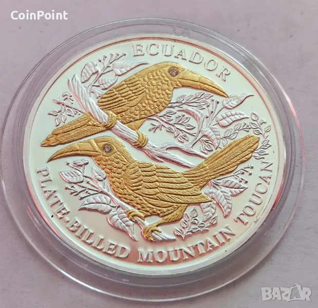 Сребърна монета Тукан с диаманти 10$, снимка 1