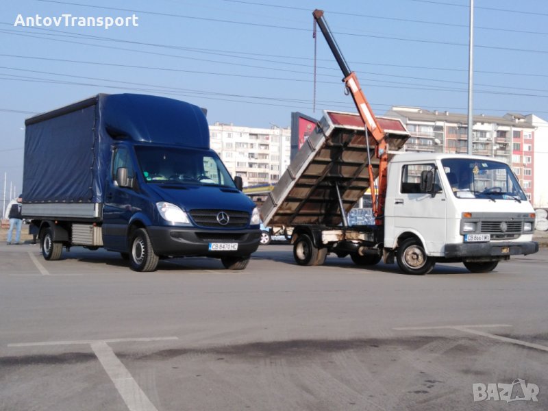 Транспортни услуги със камион с кран самосвал и бус с падащ борд, снимка 1