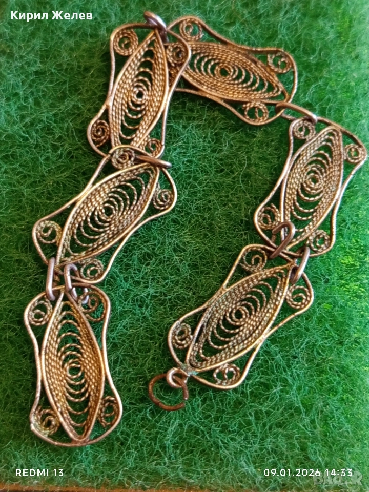 Част от сребърно бижу филигранна възрожденска плетка майсторска изработка 15046, снимка 1