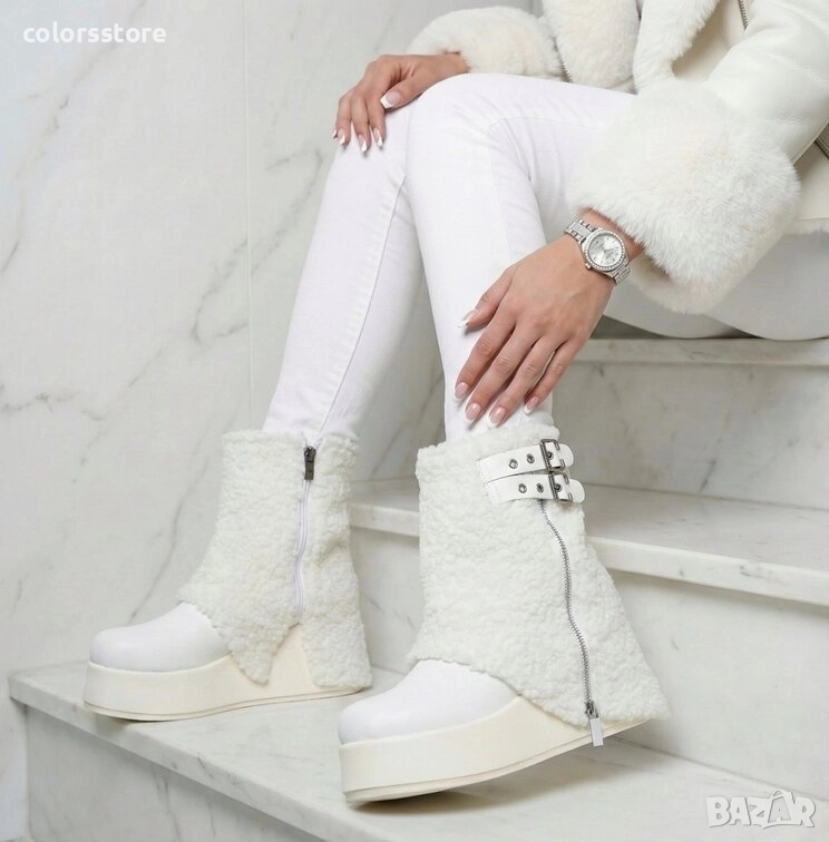 Боти на платформа - бяла кожа - BPK55 , снимка 1