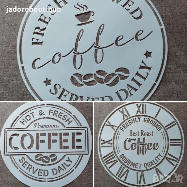 Шаблон стенсил Coffee различни видове 30 х 30 см скрапбук декупаж декорация торта, снимка 1