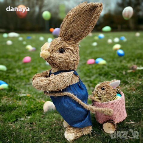 4400 Декоративен великденски заек с каручка и малко зайче, 30 см, снимка 2 - Декорация за дома - 43955457