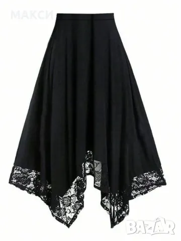 Макси прекрасна модерна еластична А-симетрична пола с широка ластична талия и красиви дантелени кант, снимка 1