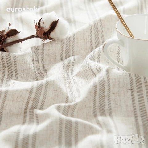 Topick Ленени завеси, 130 x 145 см, раирани завеси сиви с  капси, модерни завеси с ленен вид, хол, снимка 4 - Пердета и завеси - 51897454