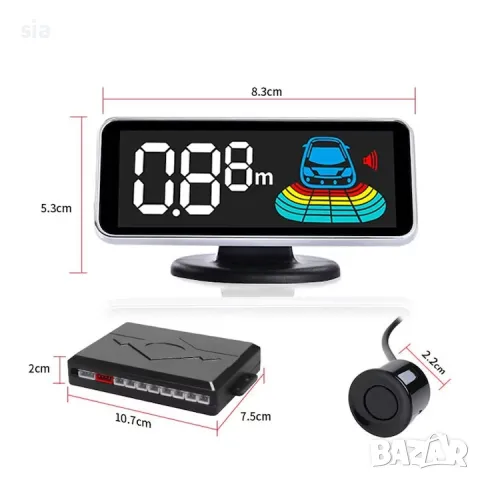 Парктроник за кола с 4 датчика, LED дисплей