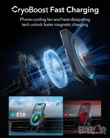 Зарядно за кола ESR MagSafe с CryoBoost охлаждане на телефона , снимка 7 - Друга електроника - 53421040