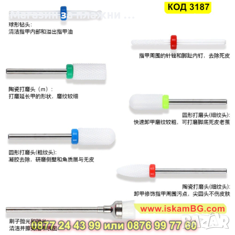 Комплект от 7 накрайника за електрическа пила за нокти идваща с поставка - КОД 3187, снимка 6 - Продукти за маникюр - 44844277