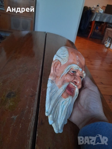 Стар гипсов сувенир глава на Старец, снимка 3 - Други ценни предмети - 53433175